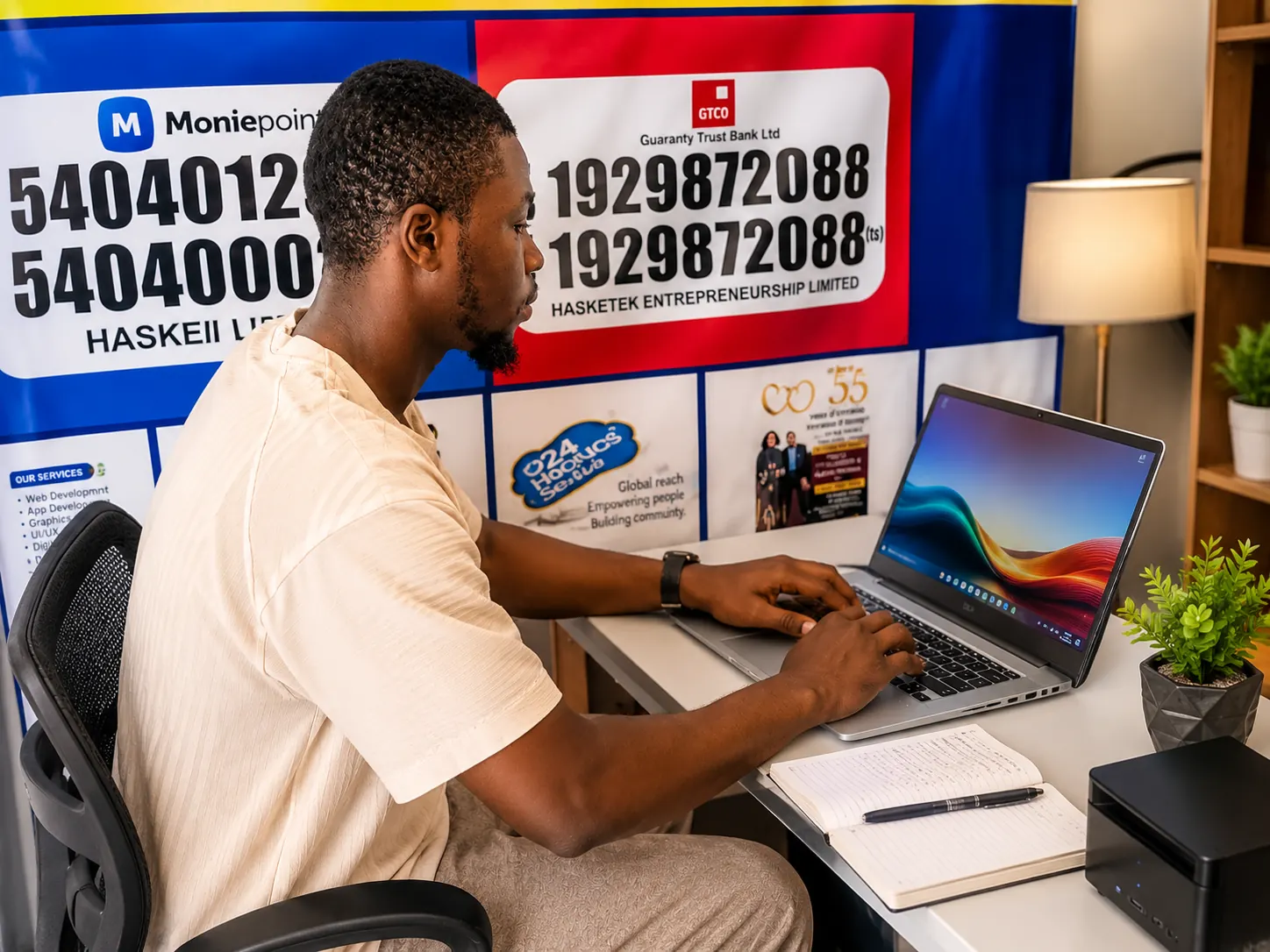 HaskeTek team member working on a modern laptop